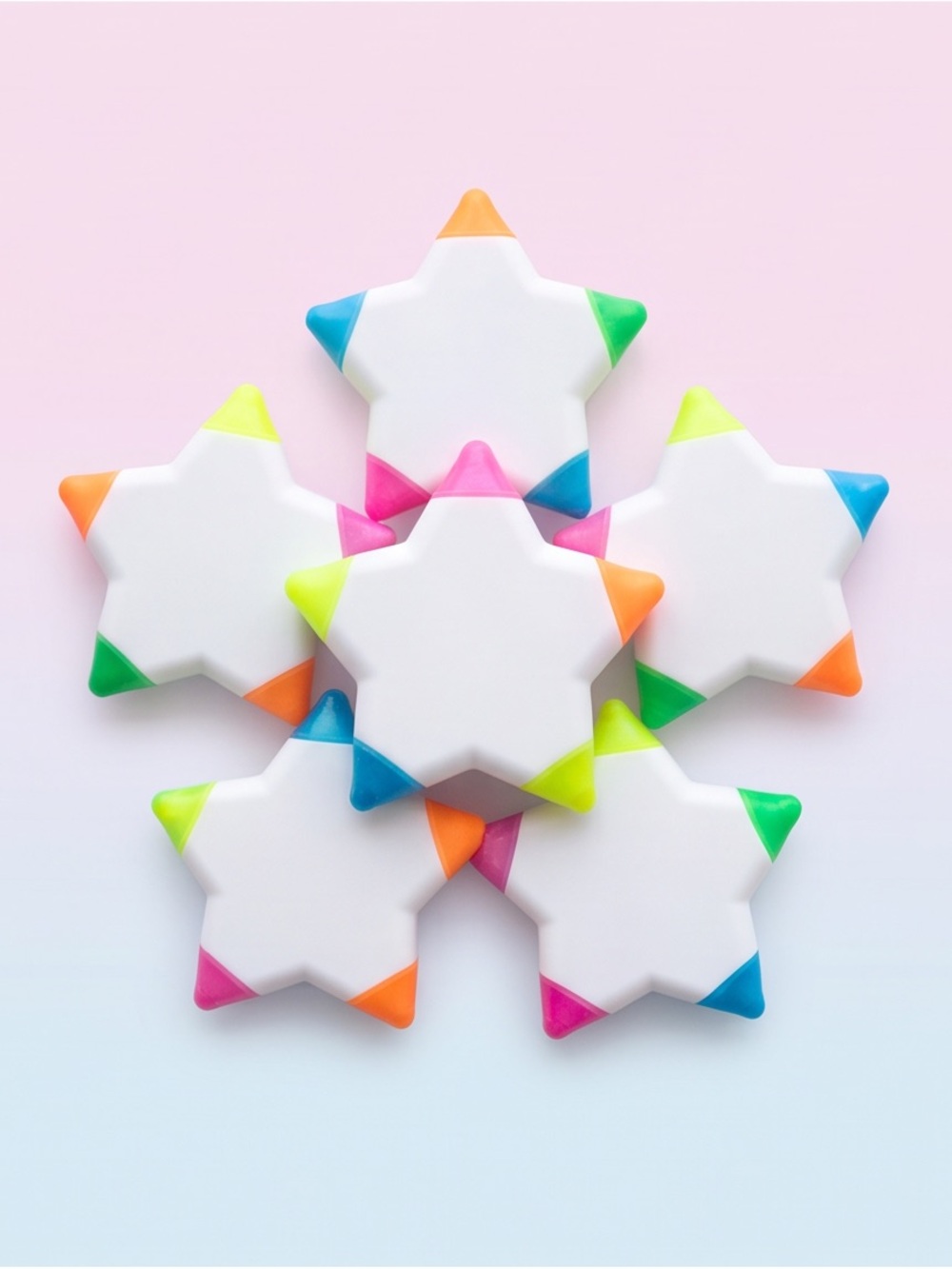 7 Star-Shaped Multicolor Highlighter Set - White Body with Neon Tips